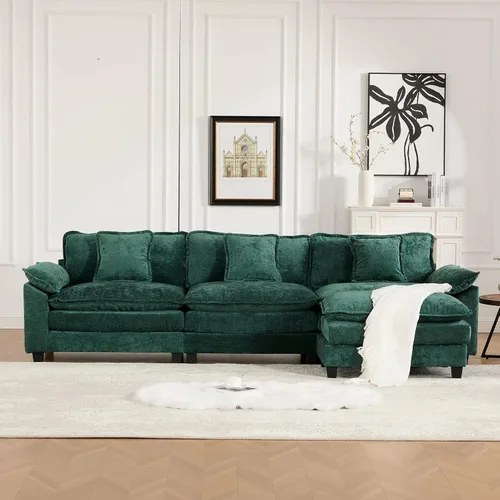 Vista 41 de Sofá seccional modular verde de 111.5", sofás seccionales grandes de 3 plazas para sala de estar, sofá nube oversized de tela chenille con otomana