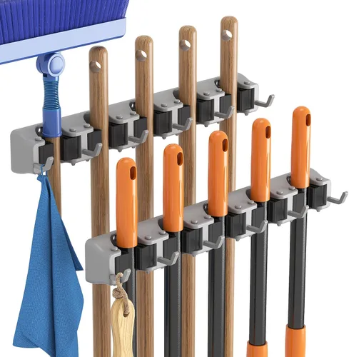 Vista 8 de Lifewit Soporte de pared para fregona y escoba, colgador de escoba antideslizante para organización de cocina, organizador de suministros