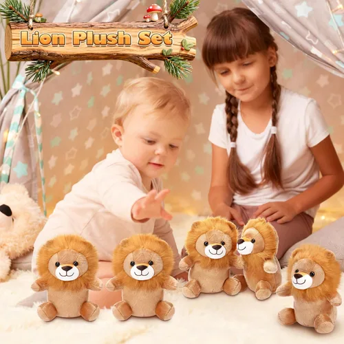 Vista 5 de Arrowbash 8 juguetes de peluche de leones de 9 pulgadas, a granel, regalo de fiesta de león, juguetes de peluche para niños y niñas, recuerdos