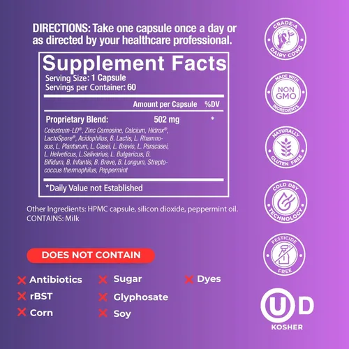 Vista 8 de GastroDefense Stomach Armor - Probiótico y preestable - Calostro liposomal LD mejorado. Las manchas beneficiosas colonizan y promueven la salud