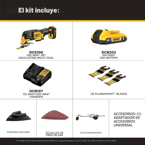 Vista 2 de DEWALT MAX XR 20V - Kit de multiherramienta oscilante, accesorios de herramienta oscilante, sin cable, 3 velocidades, cambio rápido de hoja, papel