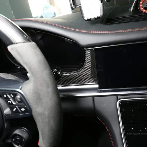 Vista 5 de YIWANG Cubierta de panel de decoración de consola central de fibra de carbono 100% real, 3 piezas para Porsche Panamera 2017-2020, accesorios