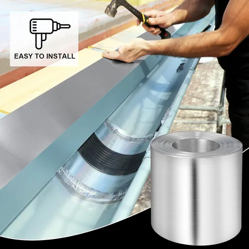 Vista 5 de Blulu 1 rollo de tira de metal de zinc de 3 pulgadas y 50 pies, tira de zinc ancha para techo de musgo, rollo de metal intermitente para hojas