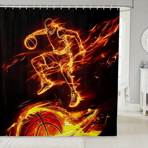 Vista 19 de Decorative White Baseball Shower Curtain Waterproof Polyester Fabric,Red Baseball Bat Bath Curtain Home Bathroom Decor Hanging Curtain with Hooks 72