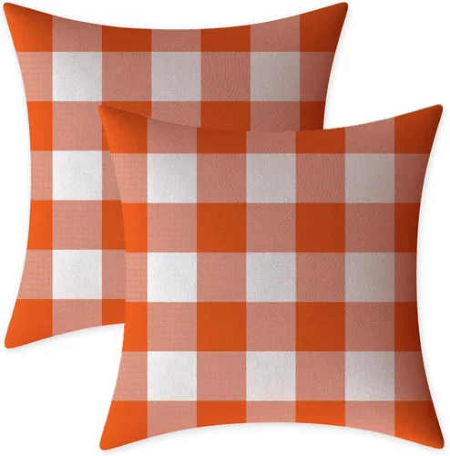 Vista 48 de Fundas de almohada decorativas rústicas de Aqua y blanco a cuadros estilo búfalo para sofá, funda de almohada para granja, decoración