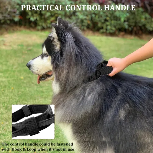 Vista 5 de Collar táctico para perro con asa, collar de entrenamiento militar ajustable para perros, nailon suave y hebilla de metal resistente para perros