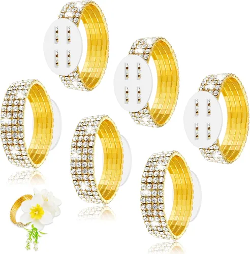 Vista 14 de Junkin 6 pulseras de ramillete con diamantes de imitación, elásticas, para decoración de bodas, bailes de graduación, aniversario (plateado)