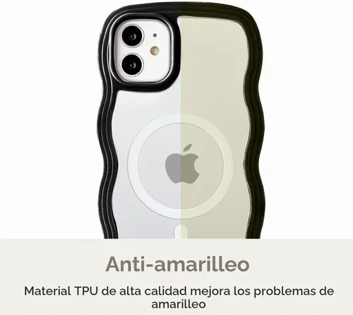 Vista 6 de QLTYPRI Funda magnética para iPhone 11 compatible con Magsafe, bonita funda transparente con marco de onda rizada para niñas y mujeres, parachoques