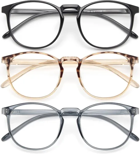 Vista 20 de IBOANN - Lentes con filtro de luz azul para mujeres y hombres, paquete de 3 unidades, armazón redonda estilo retro a la moda, lentes falsos vintage
