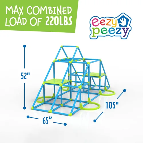 Vista 7 de Eezy Peezy Mega Pirámide Barras de Mono Torre de Escalada Activa Diversión al Aire Libre para Niños de 3 a 8 Años, Azul/Verde