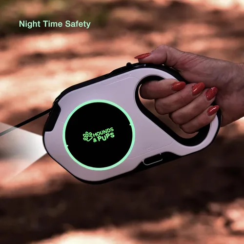 Vista 5 de Hounds & Pups - Correa retráctil para perro, 15 pies de longitud, luz LED para paseos nocturnos (morado)