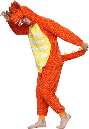Vista 4 de ABENCA Disfraz de dinosaurio Triceratops para adultos, pijama para hombre, caricatura, de una pieza, animal, Halloween, Navidad, cosplay