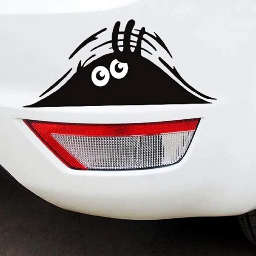 Vista 3 de 2 calcomanías de auto con ojos aterradores de monstruo que asoma, elfo que asoma, impermeable, calcomanías de coche con sonrisa e ira, color negro