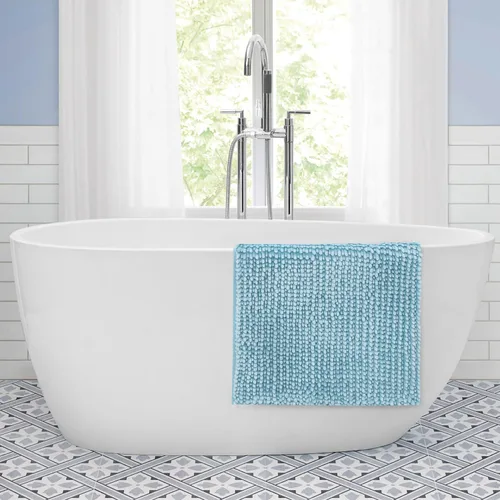 Vista 2 de Laura Ashley - Juego de 2 tapetes de baño de chenilla suave, 20 x 34 pulgadas, color azul