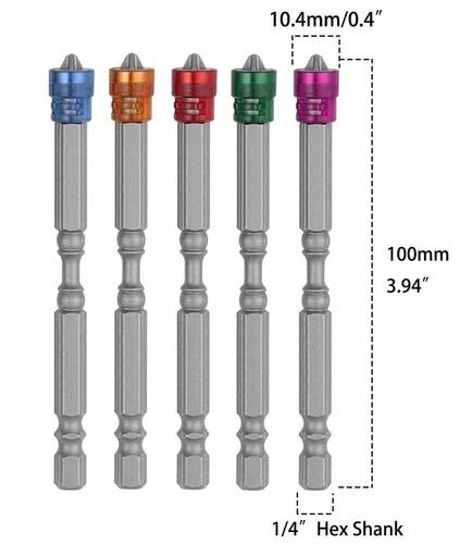 Vista 5 de Broca magnética PH2 Phillips para destornillador de cabeza cruzada, vástago hexagonal de 1/4 de pulgada, parada de profundidad para paneles de yeso