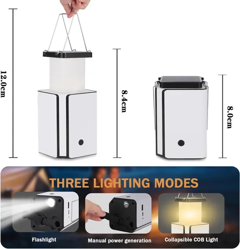 Vista 6 de Paquete de 4 linternas solares LED recargables de emergencia, recargable solar blanco cálido, tipo C recargable, generación de energía de manivela