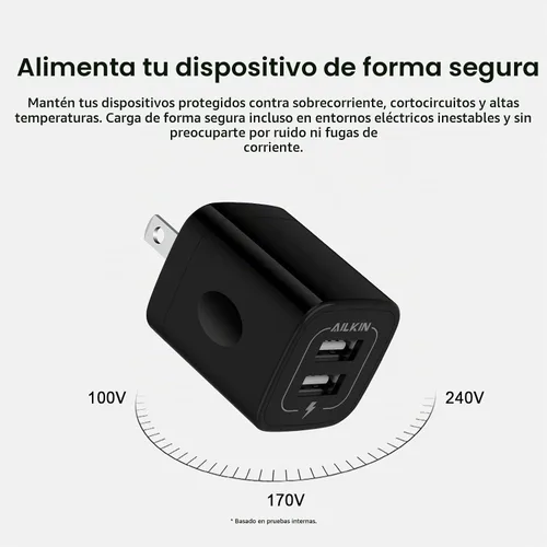 Vista 4 de Cargador de pared USB, AILKIN 2.1A de doble puerto USB, adaptador de cargador de pared, enchufe de carga rápida, caja de alimentación ac 5 V, bloque
