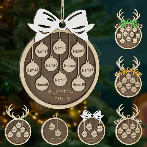Vista 60 de Adornos de Navidad personalizados, familia de 1 nombre, adornos de Navidad de madera personalizados, decoración personalizada, decoración de árbol