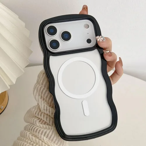 Vista 36 de QLTYPRI Funda magnética para iPhone 11 compatible con Magsafe, bonita funda transparente con marco de onda rizada para niñas y mujeres, parachoques