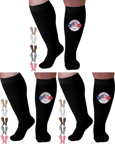 Vista 10 de Hecho en EUA - Calcetines de compresión a la rodilla, punta cerrada media de soporte 20-30mmHg Made in USA, unisex, reinforced heel, toe, non-slip