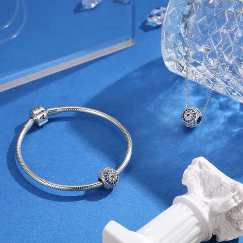 Vista 2 de AIEGNOS Dijes de Hamsa de mal de ojo para pulsera, collar de plata de ley 925, cuentas de mal de ojo de Fátima para manos de serpiente europea