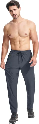 Vista 4 de Pantalones de senderismo ligeros para hombre, de secado rápido, pantalones deportivos de pesca, correr, entrenamiento, 3 bolsillos con cremallera