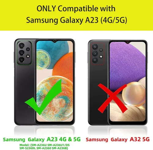 Vista 2 de Funda para teléfono Galaxy A23 5G, resistente 2 en 1 de doble capa híbrida de policarbonato duro y silicona suave a prueba de golpes, funda