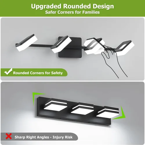 Vista 6 de 4 lámparas de acrílico para baño, moderna lámpara negra para tocador de baño, accesorios de iluminación de pared negro mate sobre el espejo, luz LED