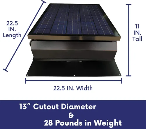 Vista 2 de Remington Solar Ventilador solar "Builder Series" de 30 vatios para ático - Incluye adaptador de 110 V para funcionamiento nocturno automático