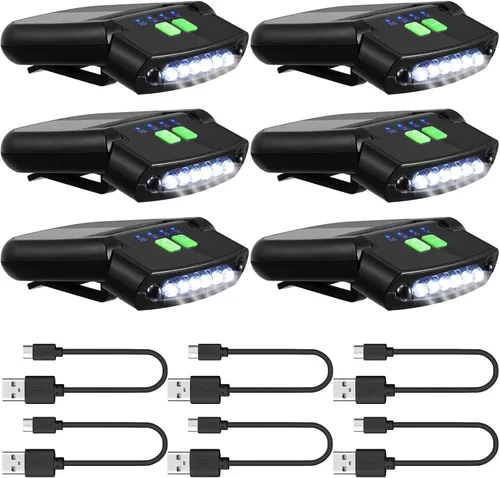 Vista 20 de Mudder Linterna LED con clip para gorra USB recargable, linterna impermeable ultra brillante para sombrero, linterna de cabeza para pesca