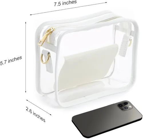 Vista 3 de TANOSII Bolso cruzado transparente transparente aprobado para estadios, bolso de mano de PVC para mujer con correa para bolsa