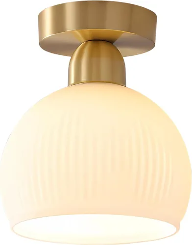 Vista 13 de KCO Lighting - Lámpara de techo de latón antiguo, lámpara de techo semiempotrada de vidrio de leche vintage, lámpara de techo pequeña dorada