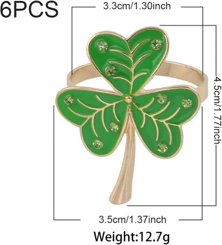 Vista 5 de Juego de 6 servilleteros de trébol verde para decoración de mesa, accesorios para el día de San Patricio