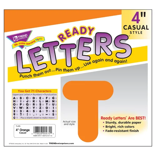 Vista 3 de Trend Orange Letras Listas Mayúsculas Casuales de 4", Decoración de Tablón de Anuncios, 4 Pulgadas, 72 Piezas
