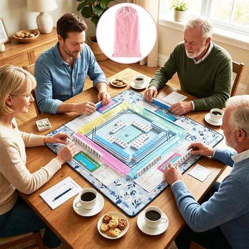 Vista 7 de Mahjong Bolsa de almacenamiento con 4 divisores para estantes Mahjong de 16 Rosa