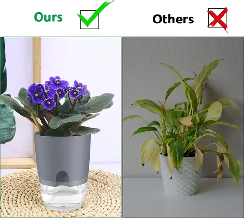 Vista 6 de ShineMe Macetas de Riego Automático, Macetas de 4.1 Pulgadas de Riego Automático para Plantas de Interior, Juego de 6 Macetas de Plástico