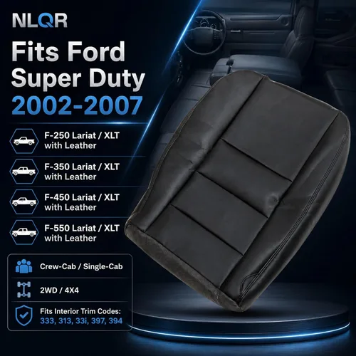 Vista 2 de NLQR Funda de Asiento de Reemplazo Inferior del Conductor Frontal de Microfibra de Aspecto de Cuero Negro Compatible con Ford F250 F350 F450 F550