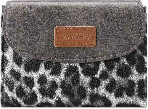Vista 9 de SENDEFN Cartera pequeña para mujeres de cuero con bloqueo RFID, cartera de muñeca, tarjetero con doble cremallera, monedero, cartera bifold