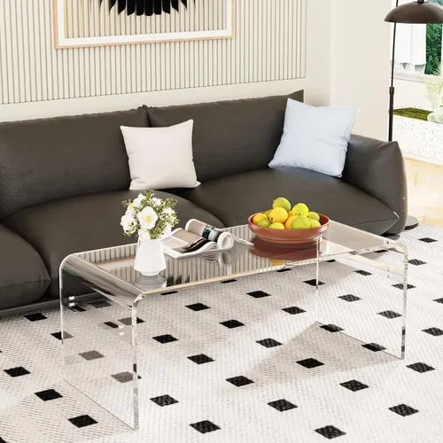 Vista 10 de MESAILUP Mesa de Centro Rectangular de Acrílico Transparente Premium de 32 Pulgadas para Sala de Estar, Mesa Baja de Cascada Transparente