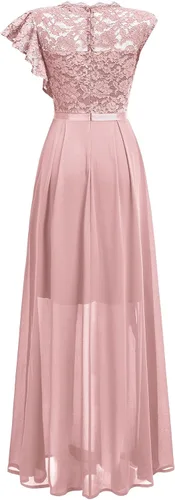 Vista 5 de Miusol Vestido largo formal de encaje floral con volantes para dama de honor, fiesta de dama de honor