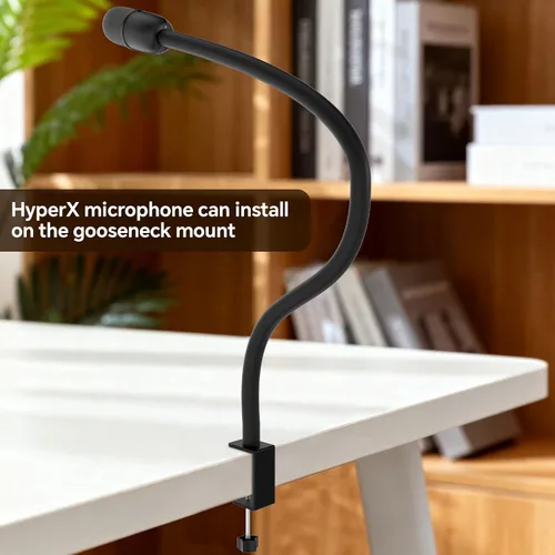 Vista 4 de Soporte para micrófono, 19.7 in de largo, flexible con brazo de cuello de cisne, soporte universal de clip de micrófono resistente adaptador de 3/8