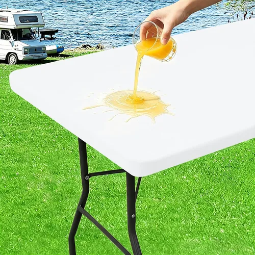 Vista 20 de Mantel rectangular elástico ajustable de 4 pies, funda de tela impermeable, mantel de poliéster lavable para cenas, fiestas, otoño