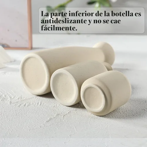 Vista 2 de CEMABT Juego de 3 jarrones de cerámica beige pequeños para decoración, decoración moderna boho de granja para el hogar, jarrón decorativo