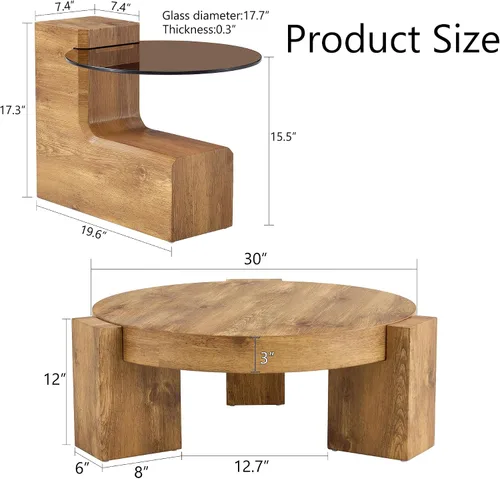 Vista 2 de Moderna mesa de centro redonda anidable, 2 en 1, juego de mesa central pequeña desmontable con mesa de MDF para sala de estar, oficina, decoración