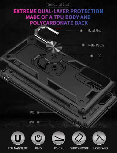Vista 5 de Funda para Samsung Galaxy Note 20, Note20 5G con protectores de pantalla HD, soporte de anillo de metal de grado militar Androgate con soporte de 15
