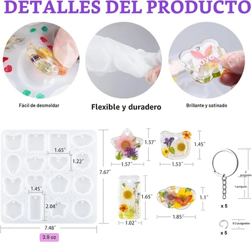 Vista 2 de LET'S RESIN Moldes de resina para llavero de silicona con agujero, 16 cavidades de resina UV, molde colgante de joyería para principiantes, moldes