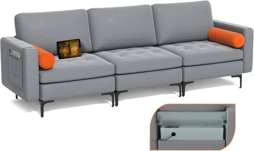 Vista 24 de Giantex Sofá individual, silla decorativa, sillón con cojín cómodo, bolsillos para revistas, sala de estar, silla de ocio tapizada para dormitorio