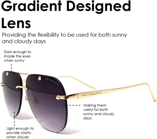 Vista 5 de K&L's Luxury & Co. Gafas de sol de aviador de aleación de metal dorado K02122021 Lente sin montura degradada para hombres y mujeres