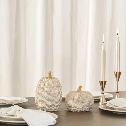 Vista 5 de DN DECONATION - Centros de mesa de decoración de calabaza de otoño, 2 piezas, oro blanco Artificial Pumpkins Figurines for Autumn Thanksgiving