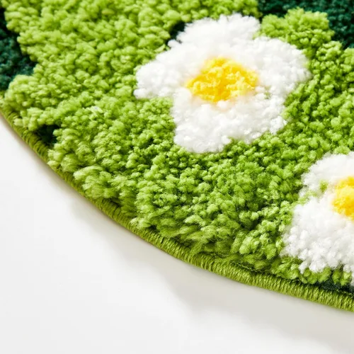 Vista 7 de Bonita Alfombra de Baño Verde Floral Hierba Primavera Flor Margarita Alfombras de Baño Antideslizantes Lavables a Máquina Súper Absorbentes